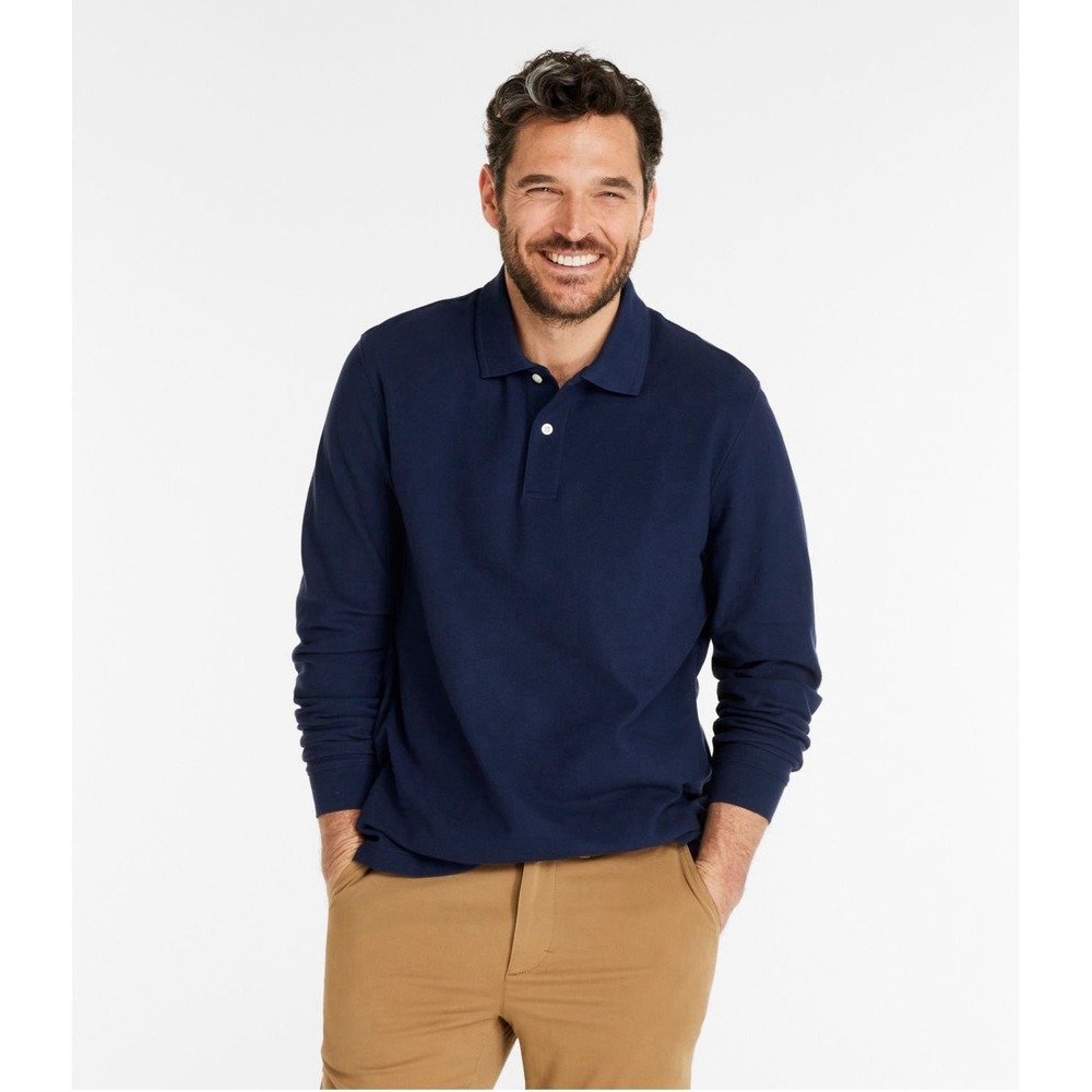 L.L. BEAN Men's Premium Double L® Polo Long-Sleeve Shirt -Navy- Men's XL Tall